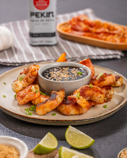 CAMARONES CON TOCINO Y SALSA TERIYAKI